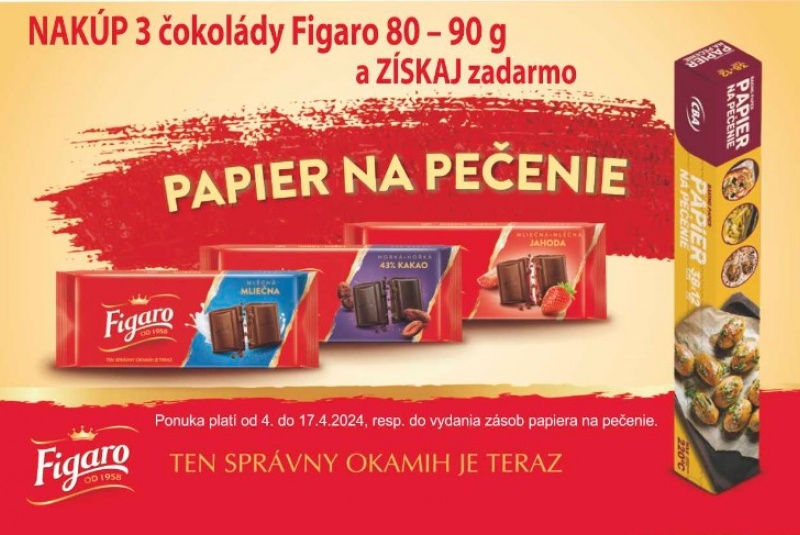 Iné akcie a podporné aktivity / Nakúp 3 čokolády Figaro 80 - 90 g a získaj zadarmo papier na pečenie. - foto