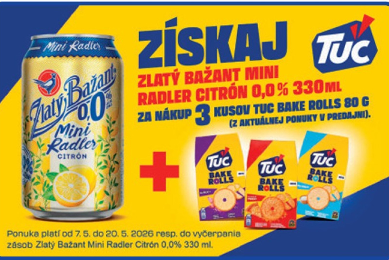 Iné akcie a podporné aktivity / Získaj Zlatý Bažant radler za nákup 3 ks Tuc Bake Rolls  - foto
