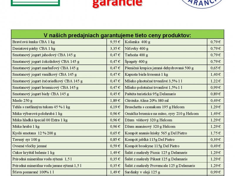 Protiinflačná garancia cien