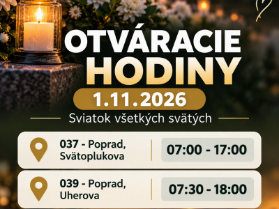Otváracie hodiny - Sviatok všetkých svätých - 1.11.2026