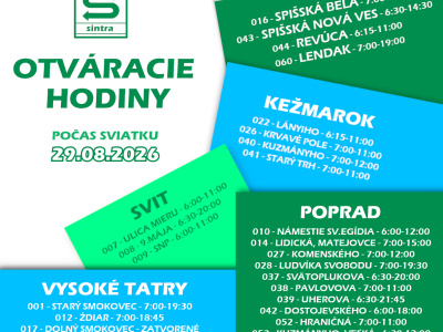 Otváracie hodiny - Výročie SNP - 29.8.2026
